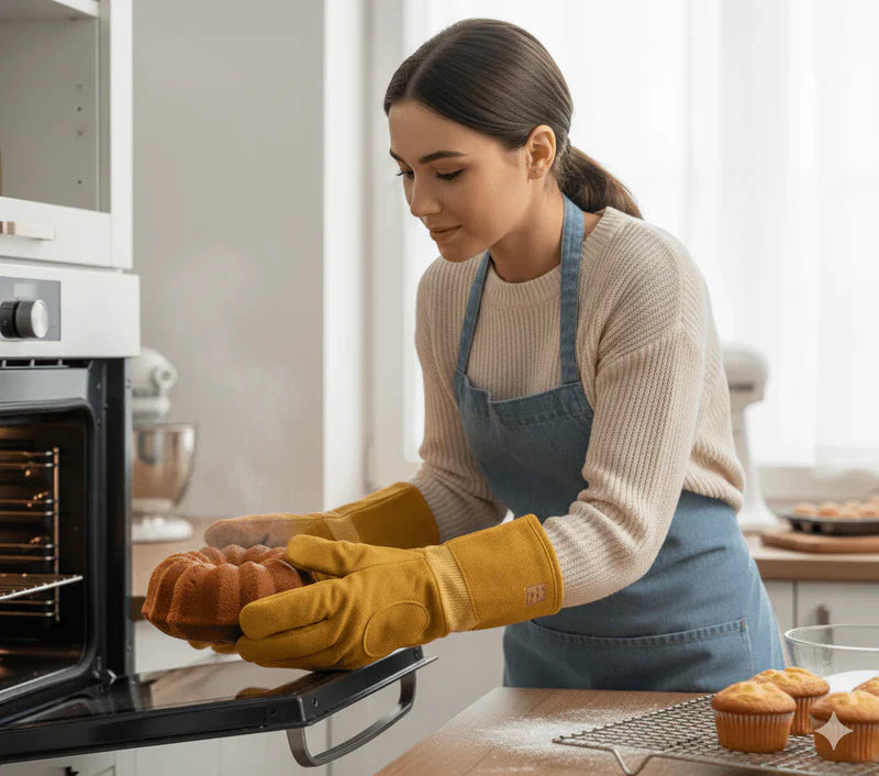 Premium Heat-Resistant Leather Baking Gloves – Heavy Duty Thermal Protection for Oven, Grill & BBQ | قفازات خبز جلدية ممتازة مقاومة للحرارة – حماية حرارية شديدة التحمل للفرن والشواء