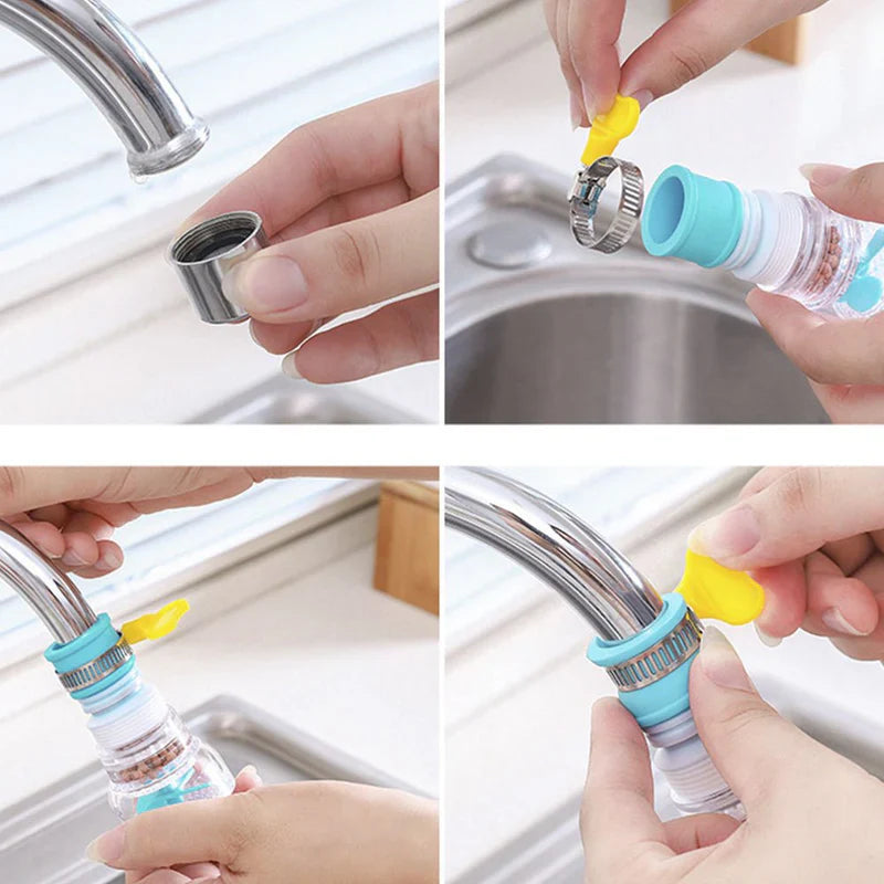 360° Rotatable Faucet Water Filter – Splash-Proof Purifier with Mineral Ball Filtration | فلتـر صنبور الماء القابل للتدوير ٣٦٠ درجة – منقي مياه مانع للرذاذ مع كرات فلترة معدنية