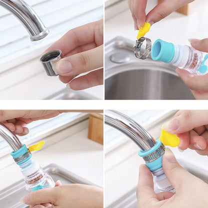 360° Rotatable Faucet Water Filter – Splash-Proof Purifier with Mineral Ball Filtration | فلتـر صنبور الماء القابل للتدوير ٣٦٠ درجة – منقي مياه مانع للرذاذ مع كرات فلترة معدنية