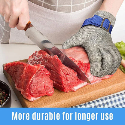 Stainless Steel Mesh Cut-Resistant Glove – Level 5 Protection Food-Grade Safety Glove for Slicing &amp; Meat Cutting | قفاز شبكي من الفولاذ المقاوم للصدأ ومقاوم للقطع – قفاز أمان للمواد الغذائية بمستوى حماية ٥ لتقطيع الخضروات واللحوم
