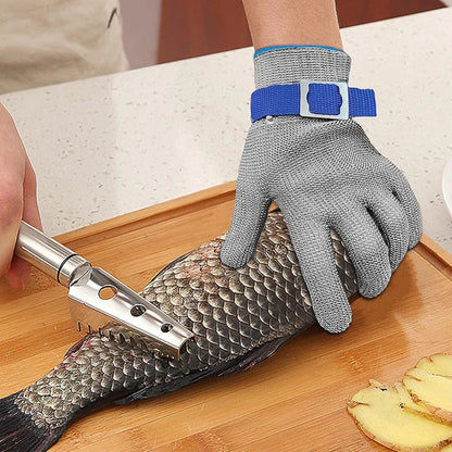 Stainless Steel Mesh Cut-Resistant Glove – Level 5 Protection Food-Grade Safety Glove for Slicing &amp; Meat Cutting | قفاز شبكي من الفولاذ المقاوم للصدأ ومقاوم للقطع – قفاز أمان للمواد الغذائية بمستوى حماية ٥ لتقطيع الخضروات واللحوم