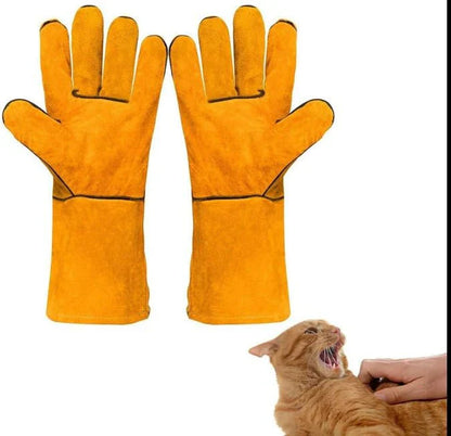 Heavy-Duty Scratch Protection Leather Gloves – Long-Sleeve Safety Mitts for Pet Handling, Gardening &amp; Animal Training | قفازات جلدية شديدة التحمل للحماية من الخدوش – قفازات أمان بأكمام طويلة للتعامل مع الحيوانات الأليفة والبستنة